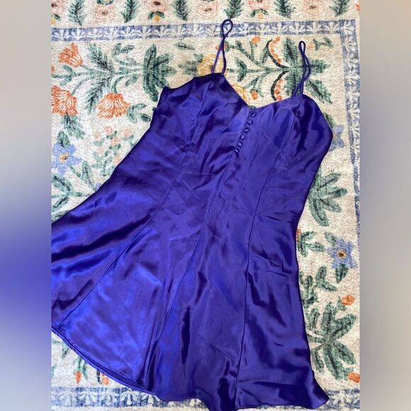 Vintage Royal Blue Satin Chemise - Picture 1 of 4